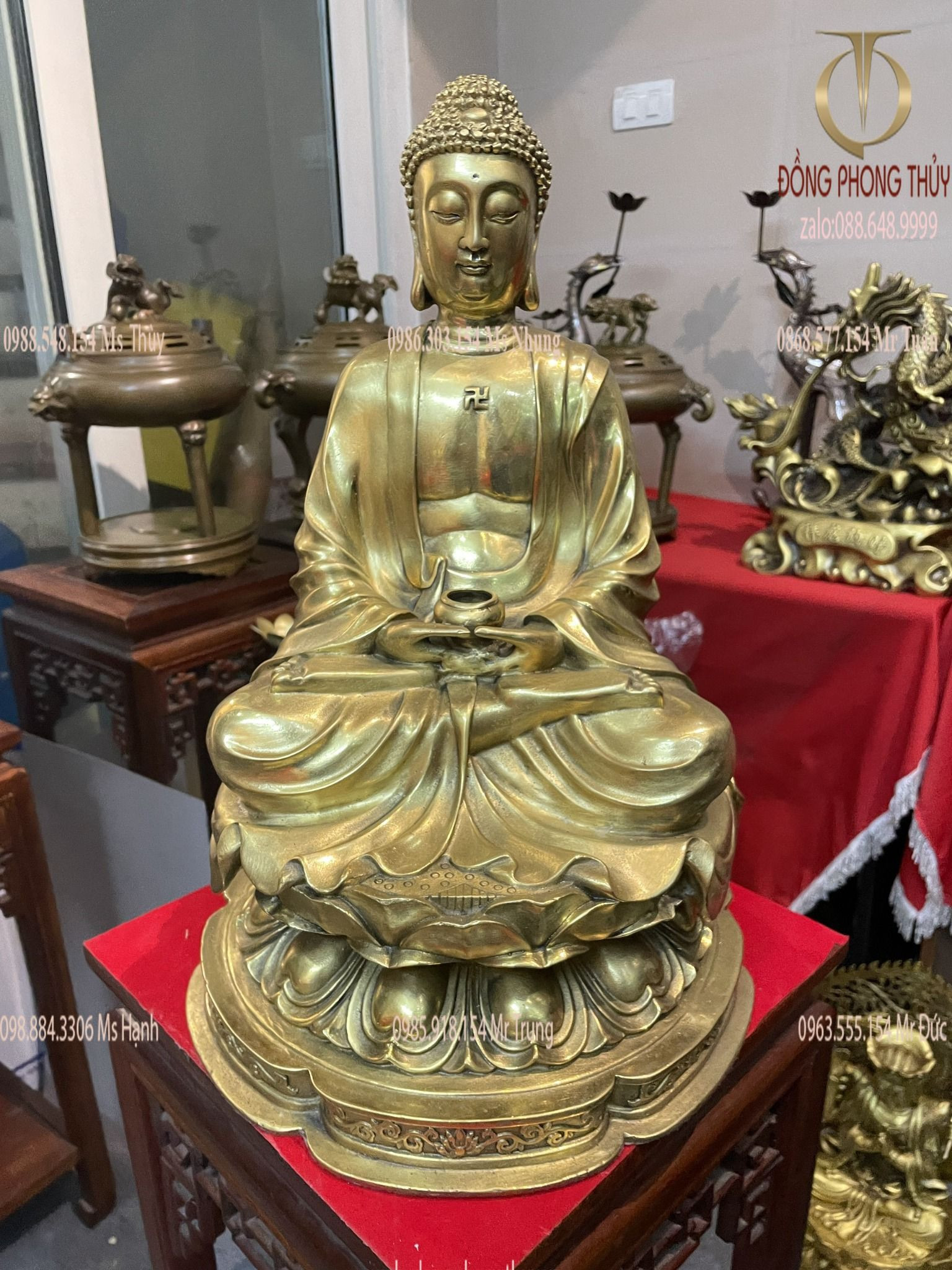 Tượng A Di Đà ngồi đài sen cao 43cm