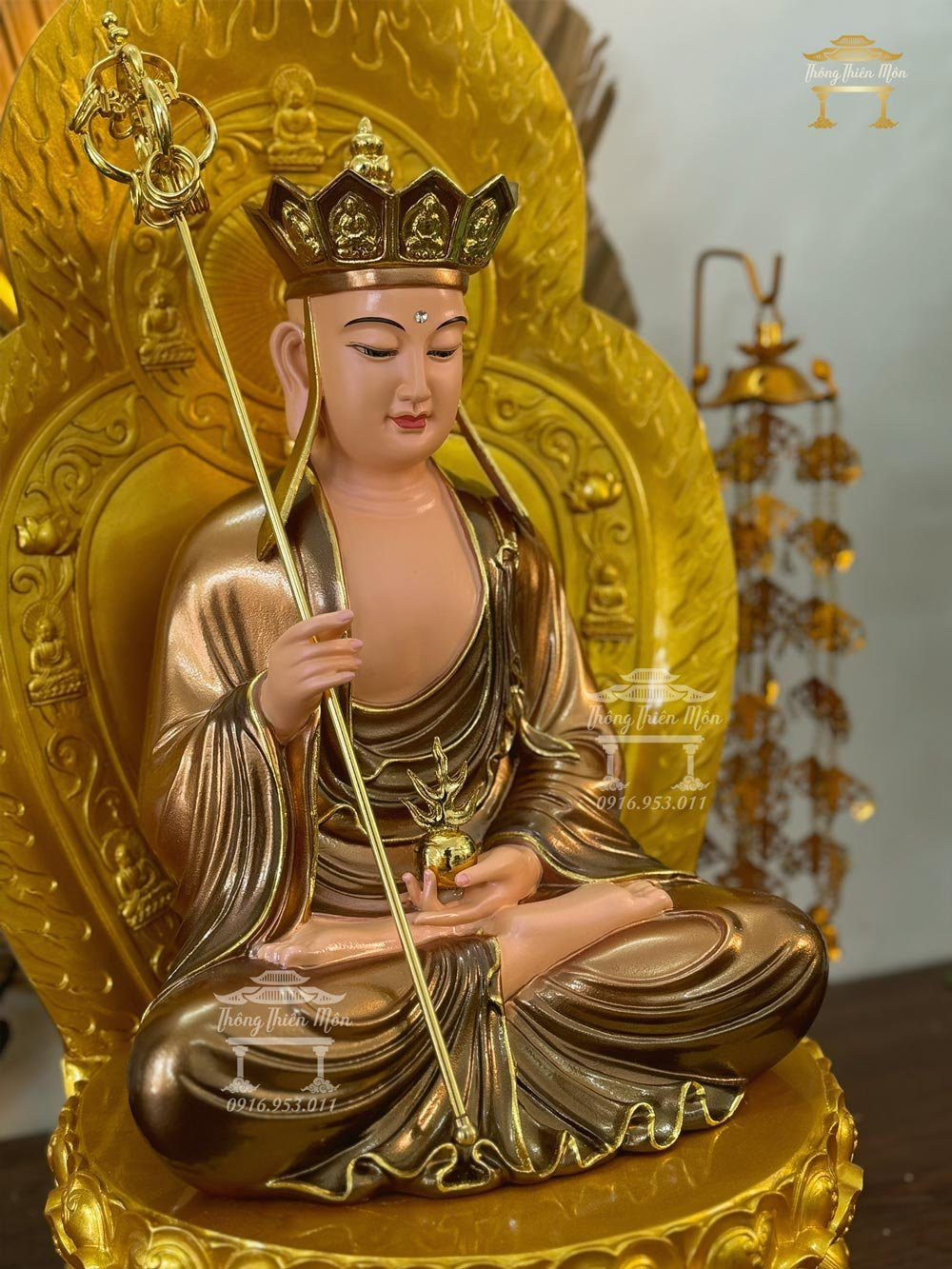 Tượng Địa Tạng Vương Bồ Tát 60cm, linh thiêng trong việc đọc kinh Địa Tạng để hóa giải nghiệp chướng.