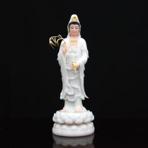 Tượng Ngài Quan Âm Đứng, Bột Đá Hồng, Cao 48cm