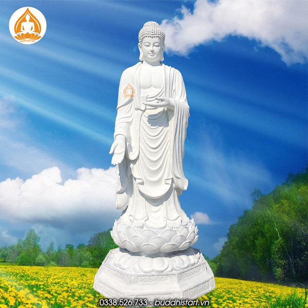 Tượng Phật A Di Đà đẹp nhất làm từ bột đá cao cấp, thể hiện sự vững chãi và trang nghiêm