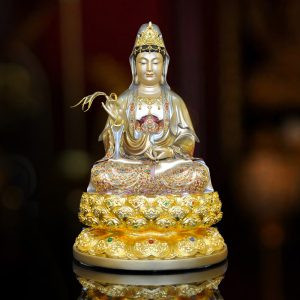 tượng Phật Bà Quan Âm bằng đồng sơn men cổ, hình Mẹ Quán Thế Âm Bồ Tát uy nghi