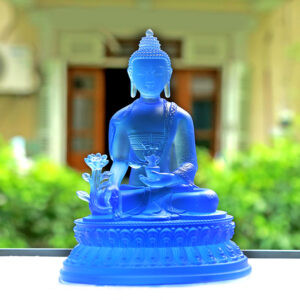 Tượng Phật Dược Sư Lưu Ly màu xanh dương đẹp, không lá đề, cao 19cm