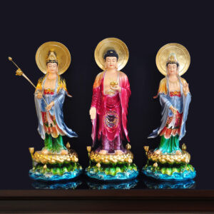 Tượng Tây Phương Tam Thánh màu đồng cao cấp có hào quang chất liệu composite