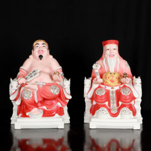 Tượng Thần Tài Thổ Địa bằng sứ vẽ sơn đỏ
