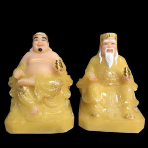 Tượng Thần Tài Thổ Địa bột đá thạch anh viền vàng