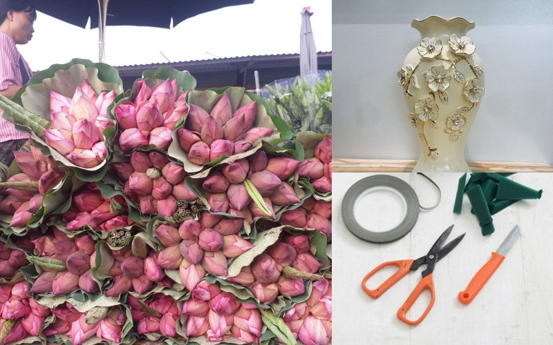 Vật dụng cần thiết để cắm hoa sen
