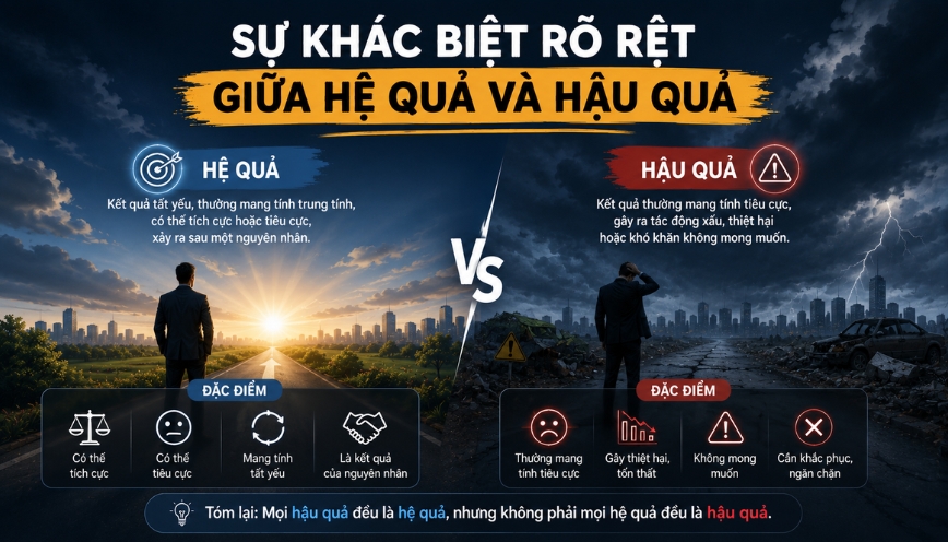 Sự khác biệt rõ rệt giữa hệ quả và hậu quả