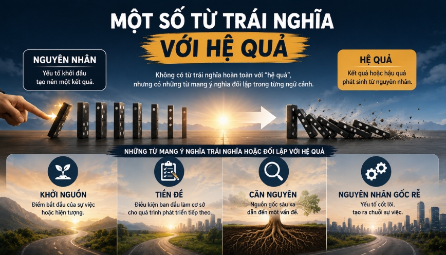 Một số từ trái nghĩa với hệ quả